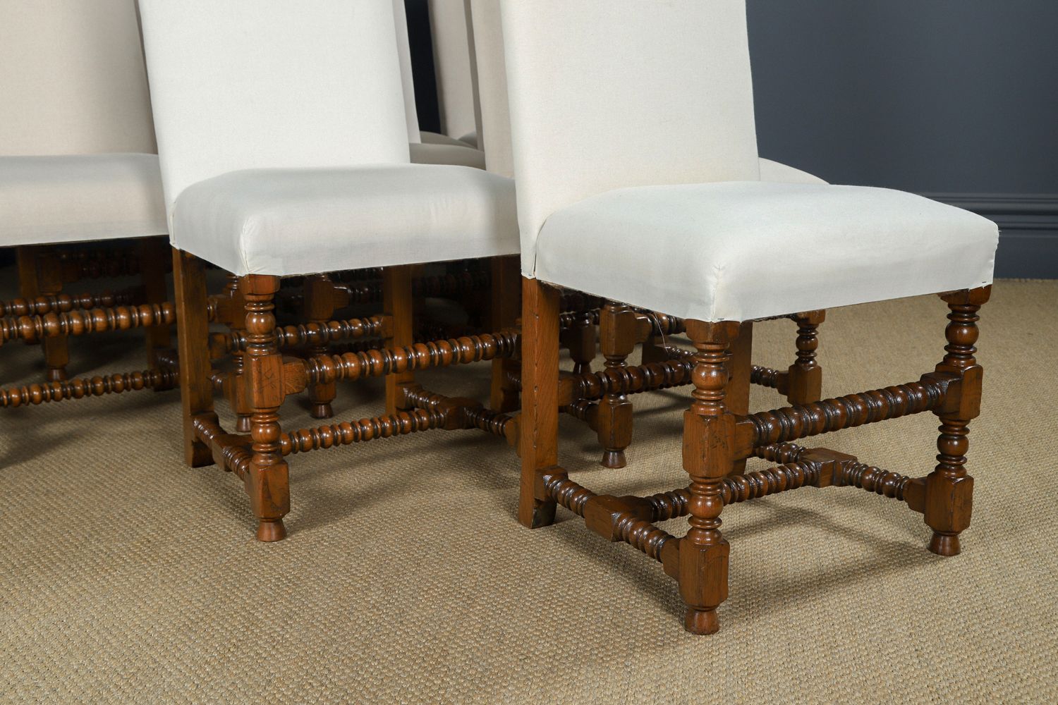 English 17th Century Style Set Of Ten 10 Oak Upholstered High Back Kitchen Dining Chairs (Circa 1980) photo 7750.0