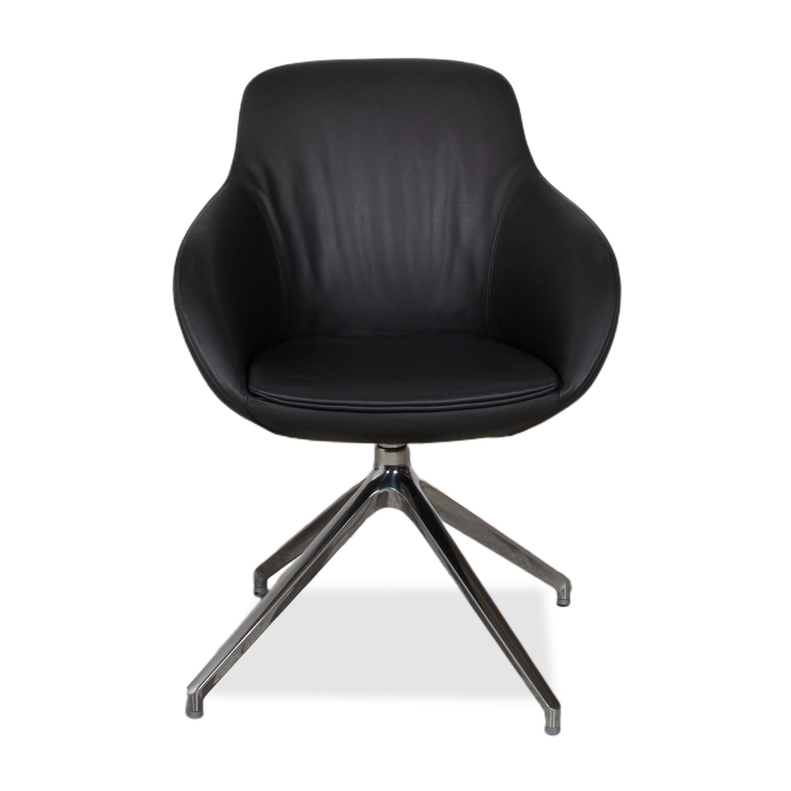 Meubels Set van 4 Signet Mailo leren stoelen, bruin en grijs, voor de eetkamer photo