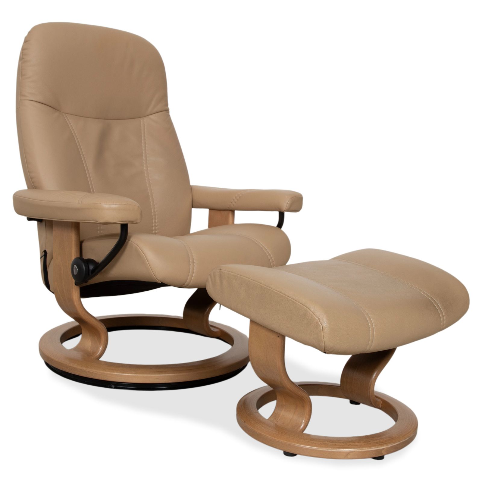 Stressless Consul Leather Armchair Set, Beige, With Manual Reclining Function