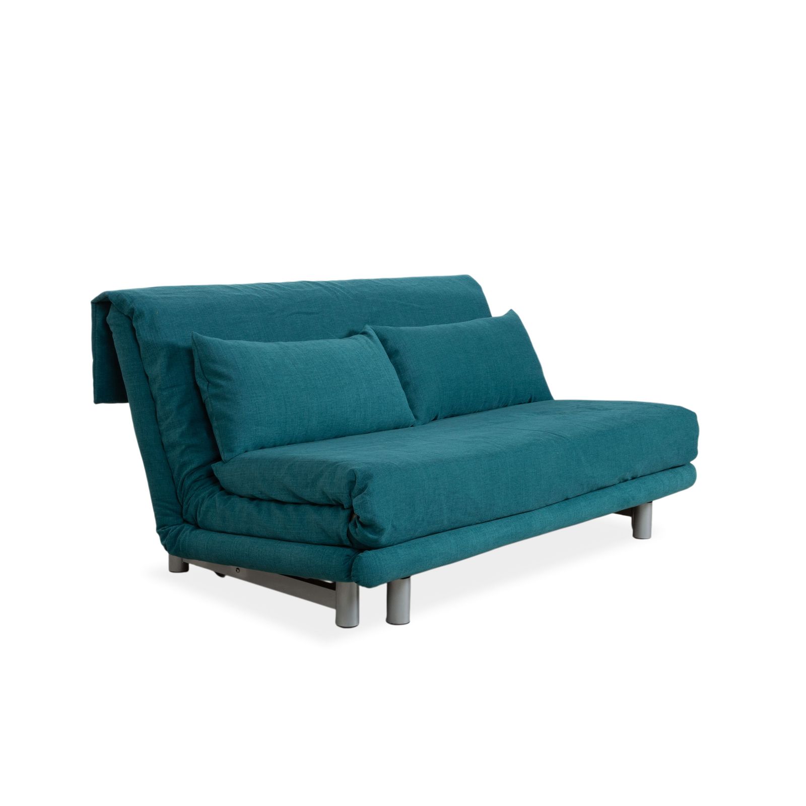 Canapé 3 places Ligne Roset Multy en tissu bleu turquoise, fonction convertible manuelle, retapissé photo for sale