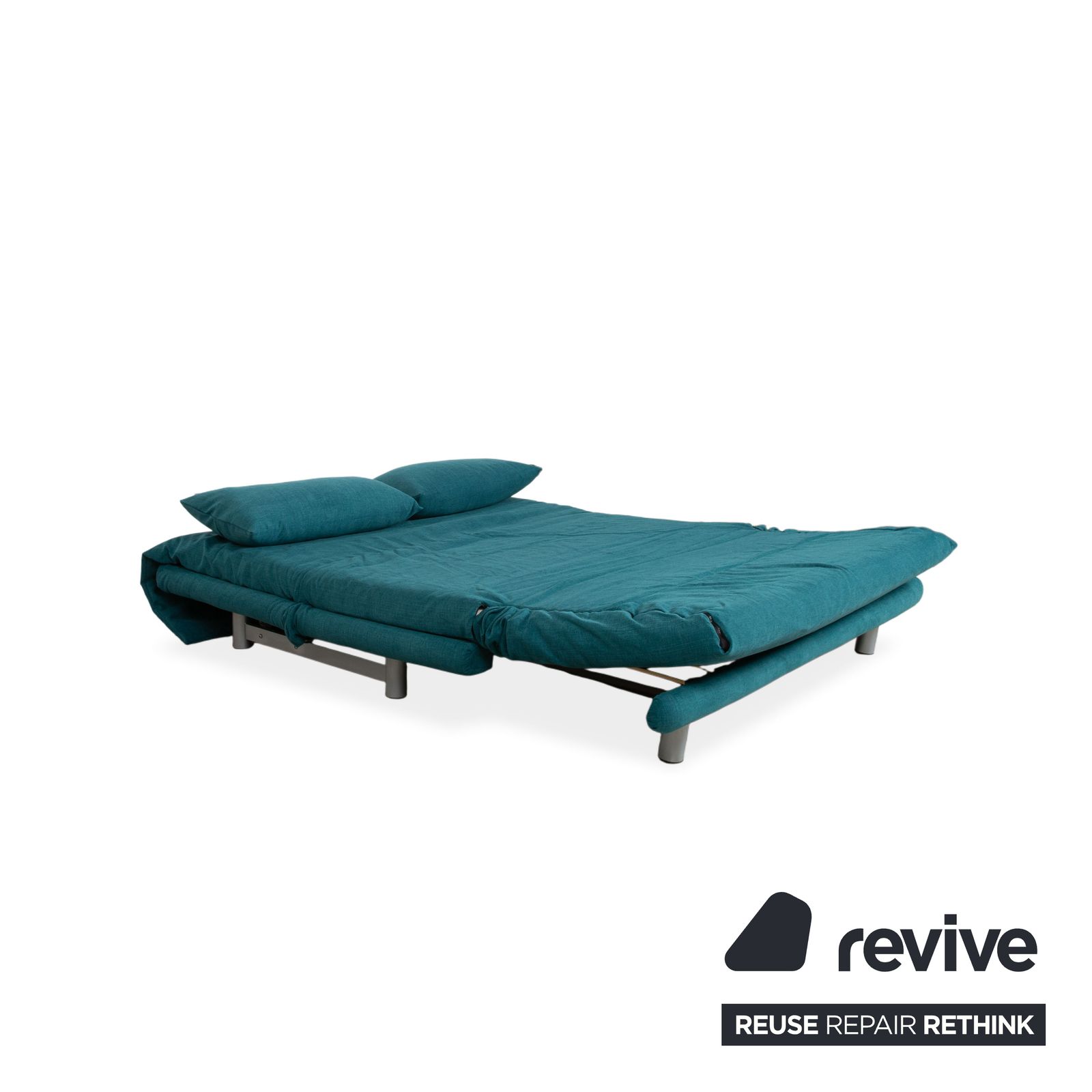 Canapé 3 places Ligne Roset Multy en tissu bleu turquoise, fonction convertible manuelle, retapissé photo Mobilier