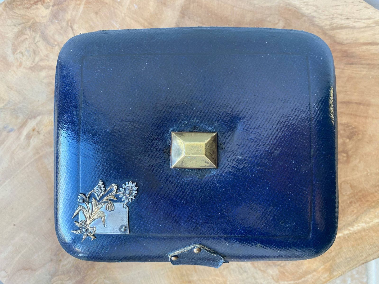 Antique French Jewelry Box, Quilted Silk Interior, Antique Leather photo buy