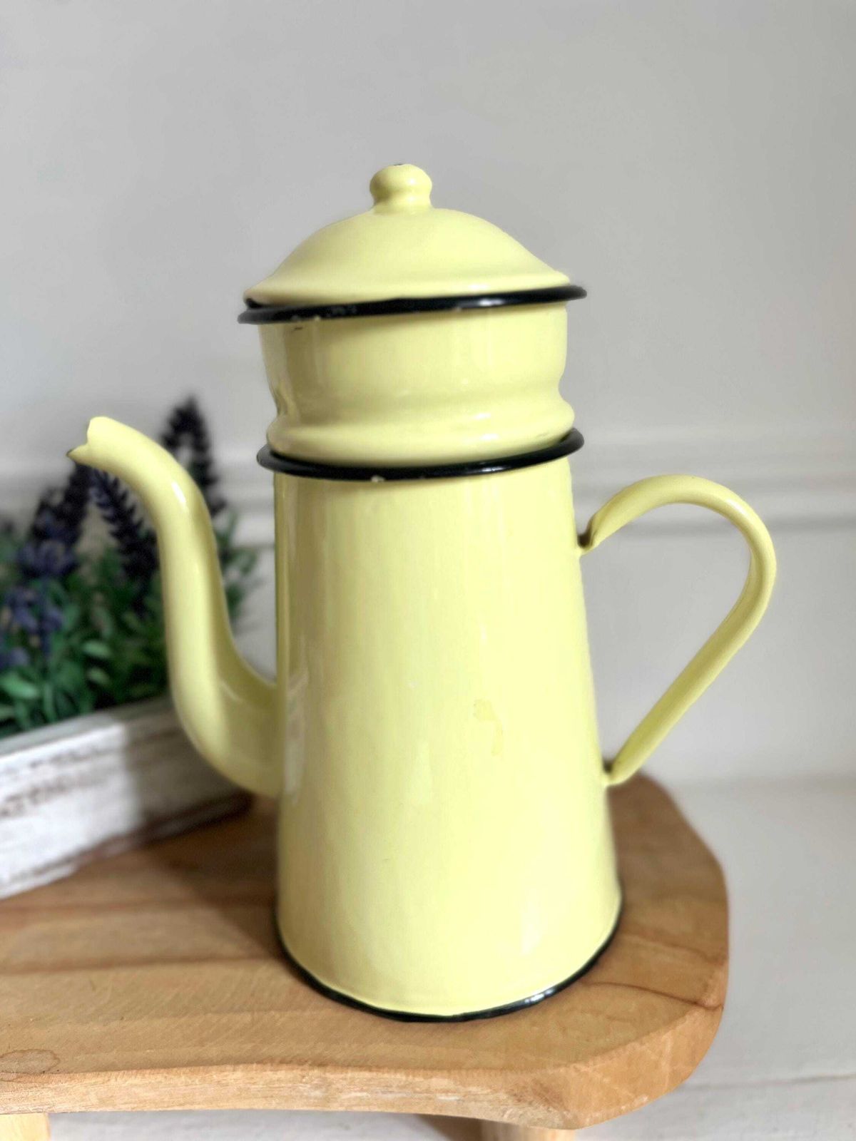 Vintage French Cream Enamel Cafetiere, Coffee Maker, Enamelware photo for sale
