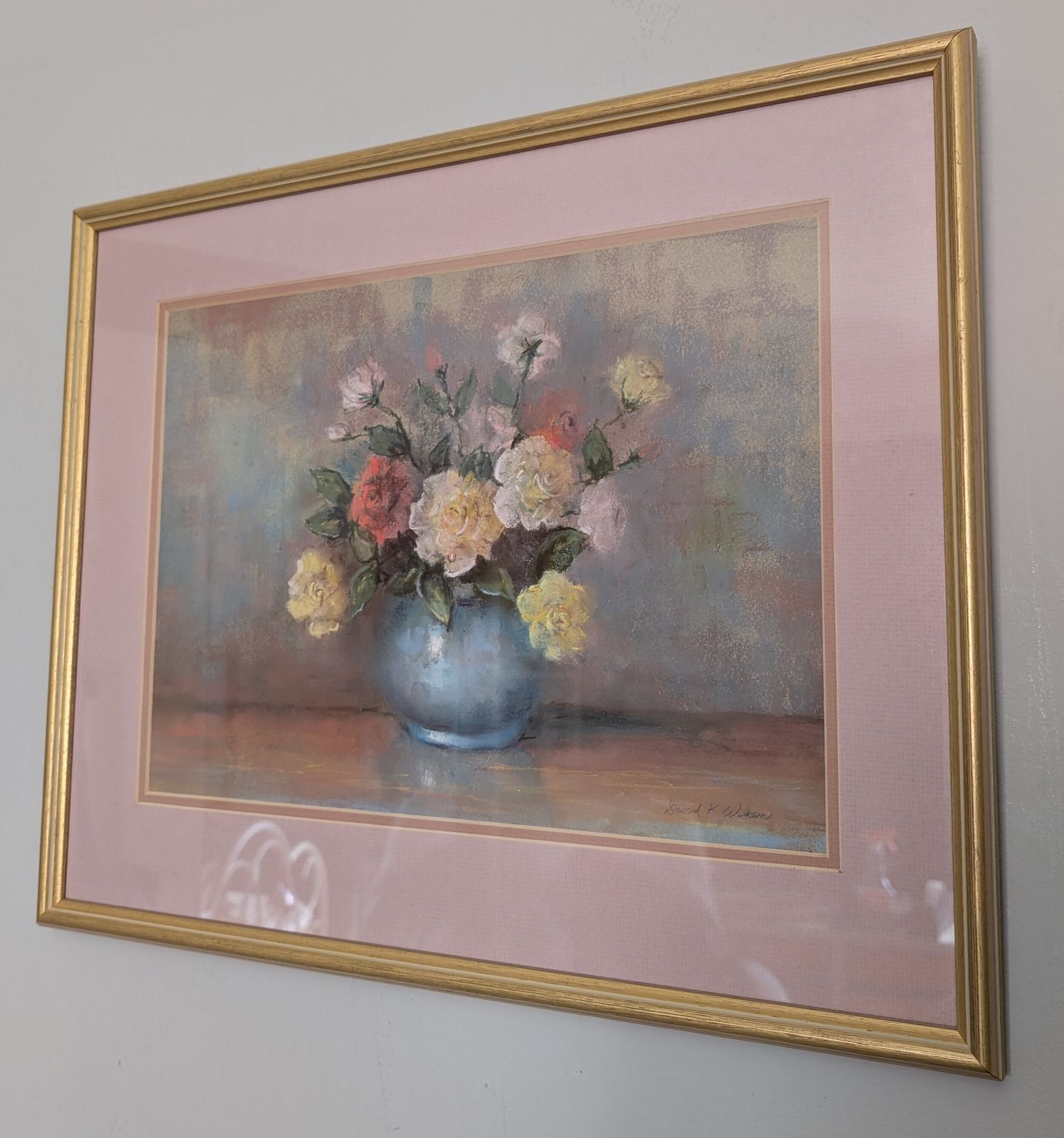David K Wilson Vintage Framed Pastel Painting Flowers
