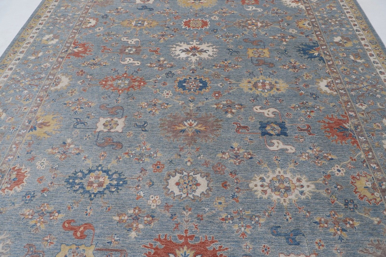 Tapis de sol turc contemporain de style Oushak, 100 % laine, 2,70 x 3,59 m photo for sale