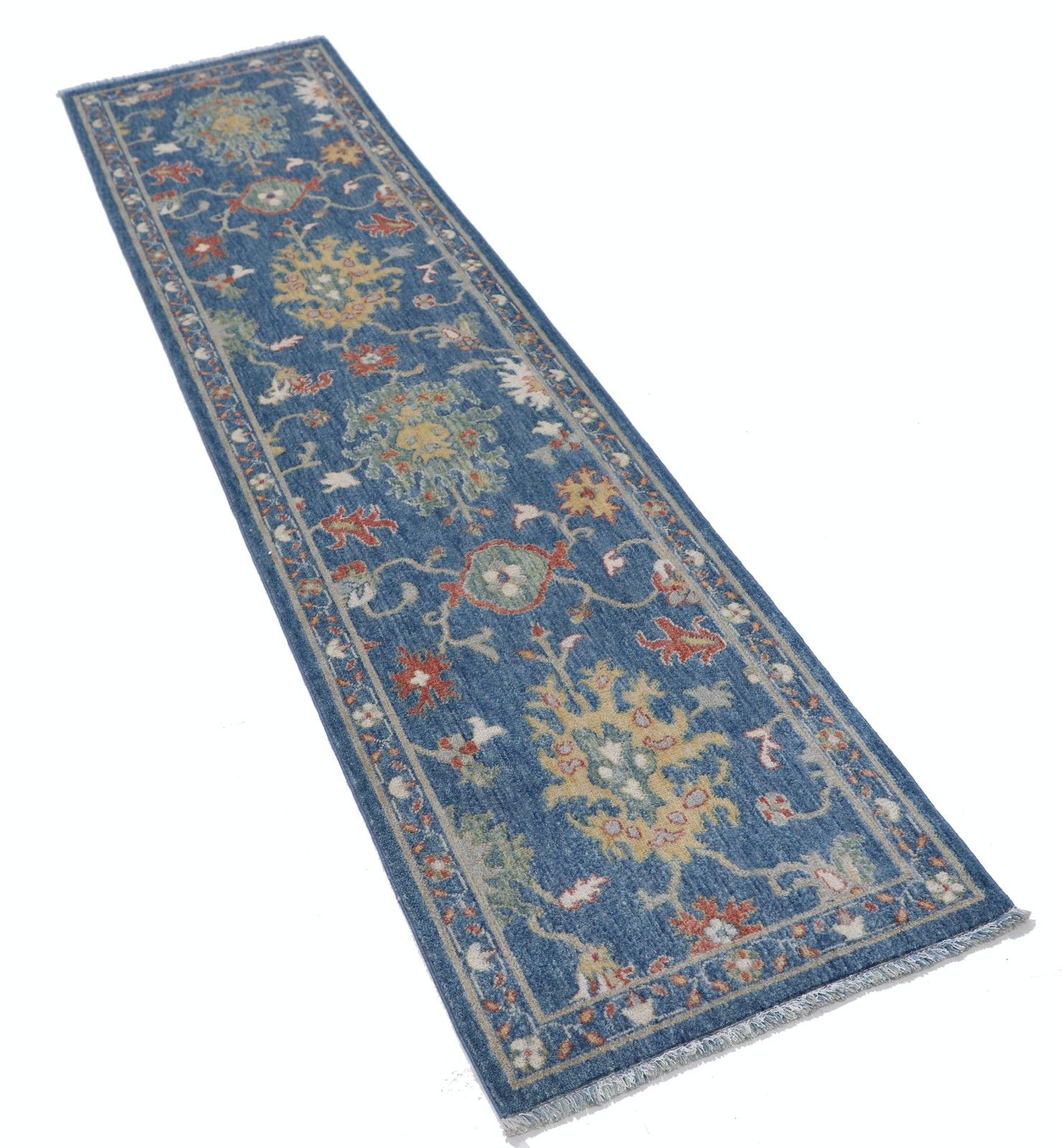 2'x8' Modern Turkish Wool Runner Rug For Corridor, Blue Kitchen Rug, Kitchen Rug photo furniture