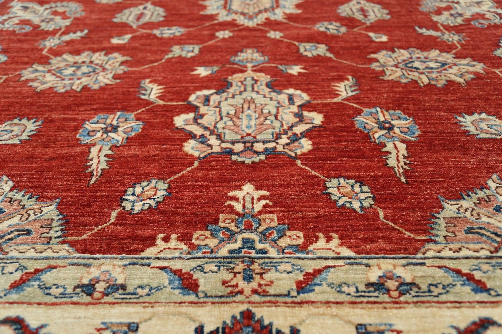 8.3x11.7 Ft Handmade Red Area Rug With Ivory Border, Traditional Floral Carpet photo 4690.0