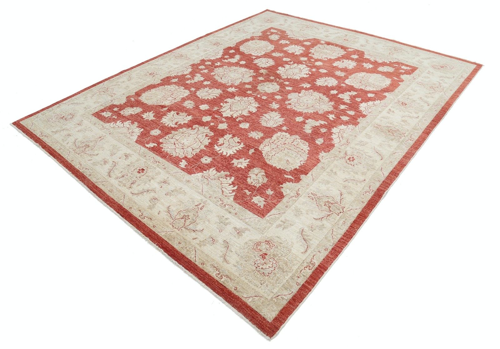 8x10 Ft Hand Knotted Floral Turkish Area Rug With Red Field And Ivory Border photo for sale