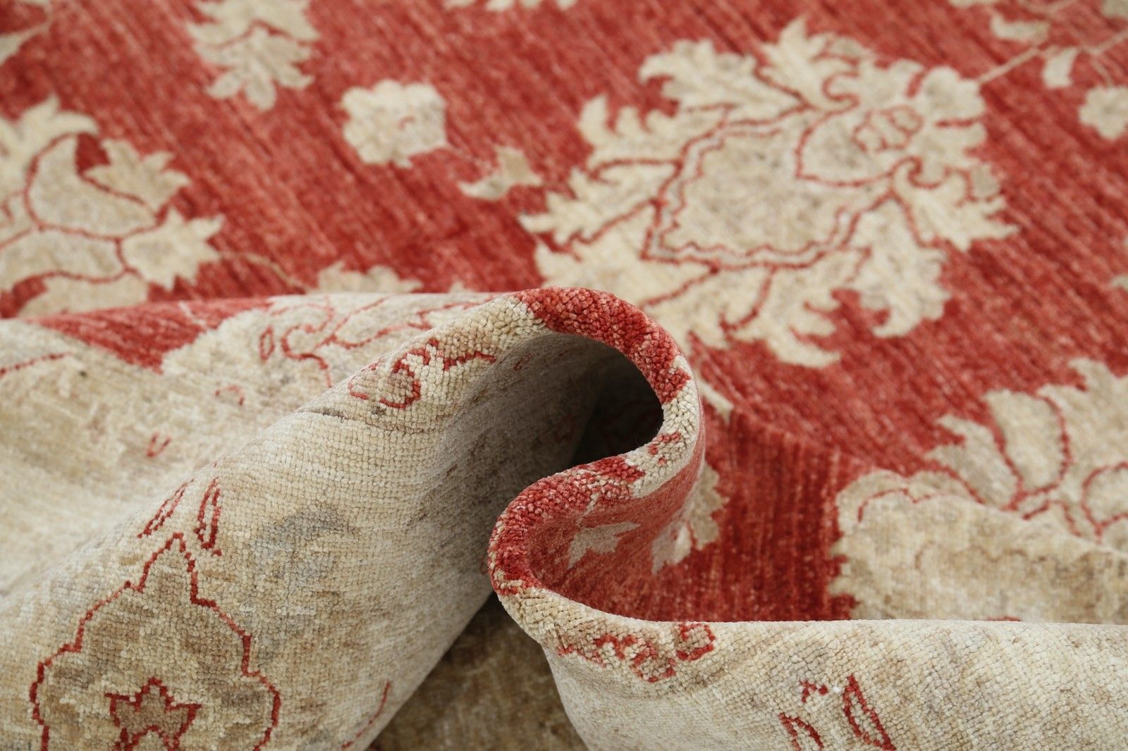 8x10 Ft Hand Knotted Floral Turkish Area Rug With Red Field And Ivory Border photo vinterior