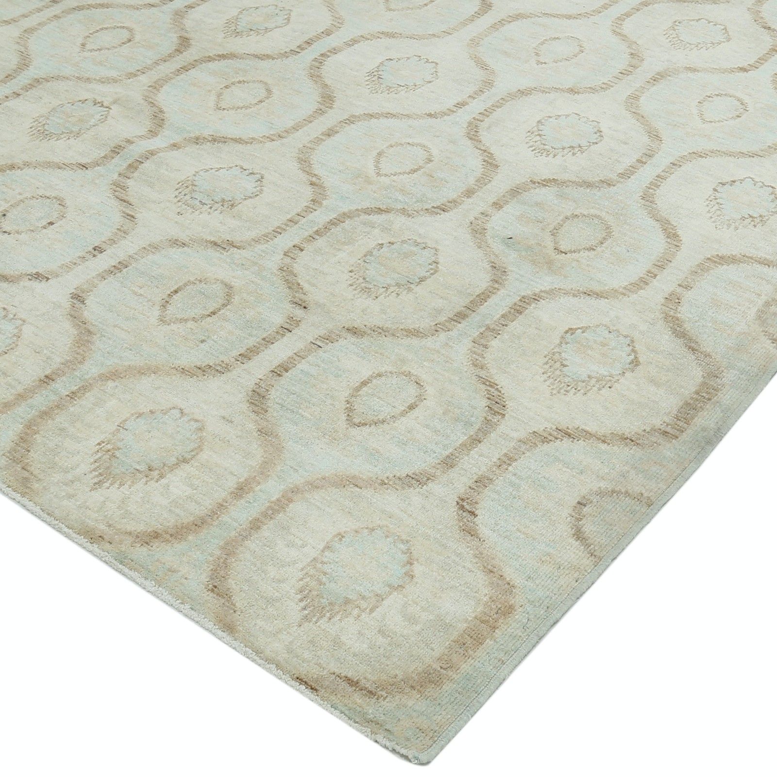 8x9.7 Ft Hand Knotted Trellis Rug In Beige And Light Blue. Geometric Wool Carpet photo buy