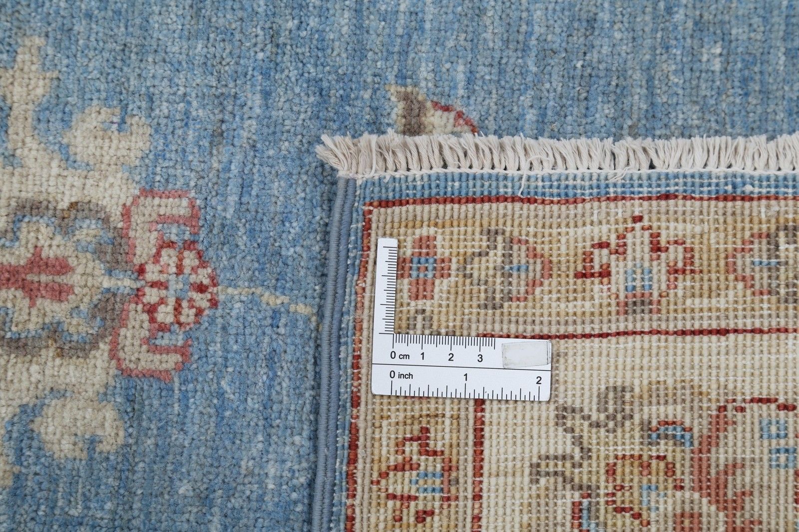 5x6,6 ft handgeknoopt bloemmotief Turks vloerkleed met blauw veld en ivoren rand photo 1572.0
