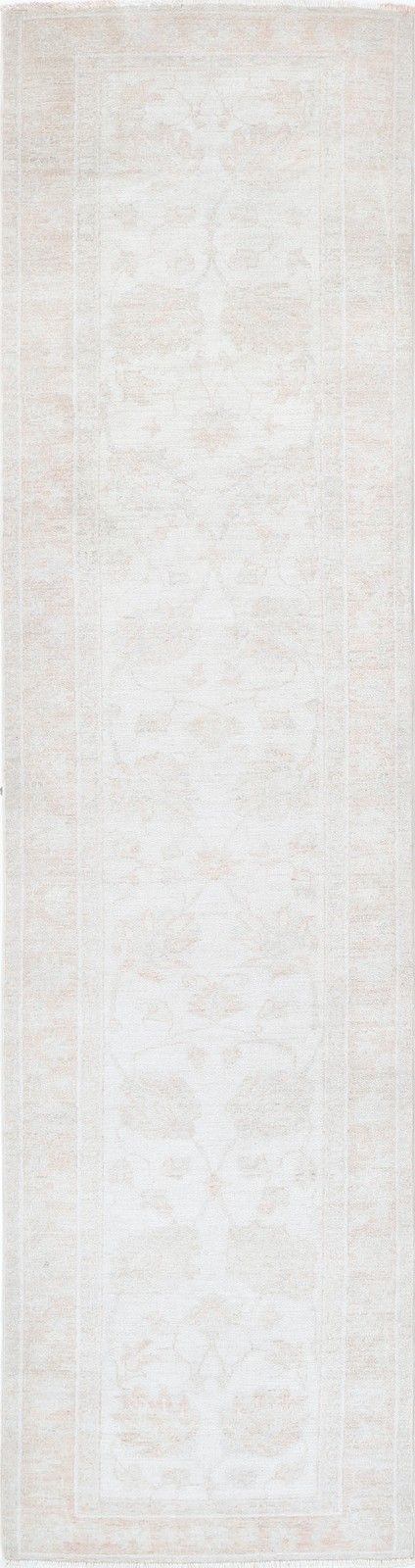 2.5x10.7 Ft Handknotted Hallway Runner Rug. Beige Corridor Rug. Wool Kitchen Rug