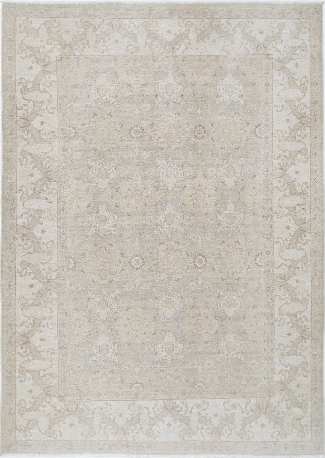 Handgemaakt vloerkleed 188 x 274 cm. Wollen tapijt voor de woonkamer. Beige vloerbedekking
