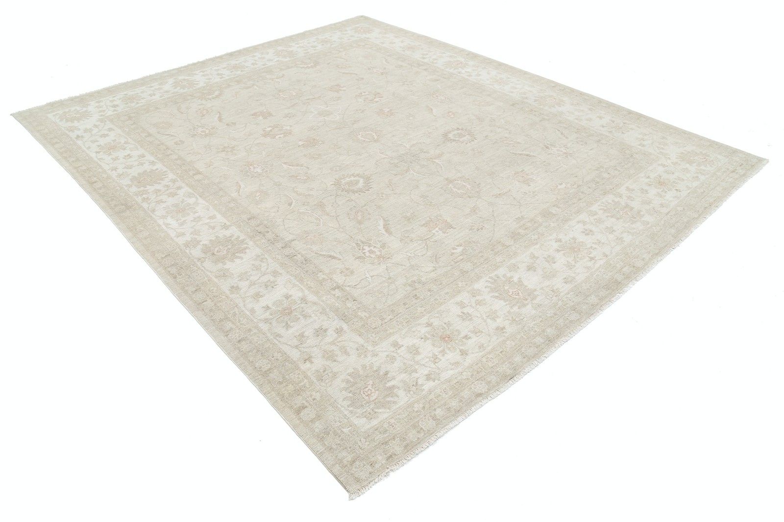8x9,5 ft Handgeknoopt Beige Turks Groot Vloerkleed. Bloemmotief Wollen Tapijt photo furniture