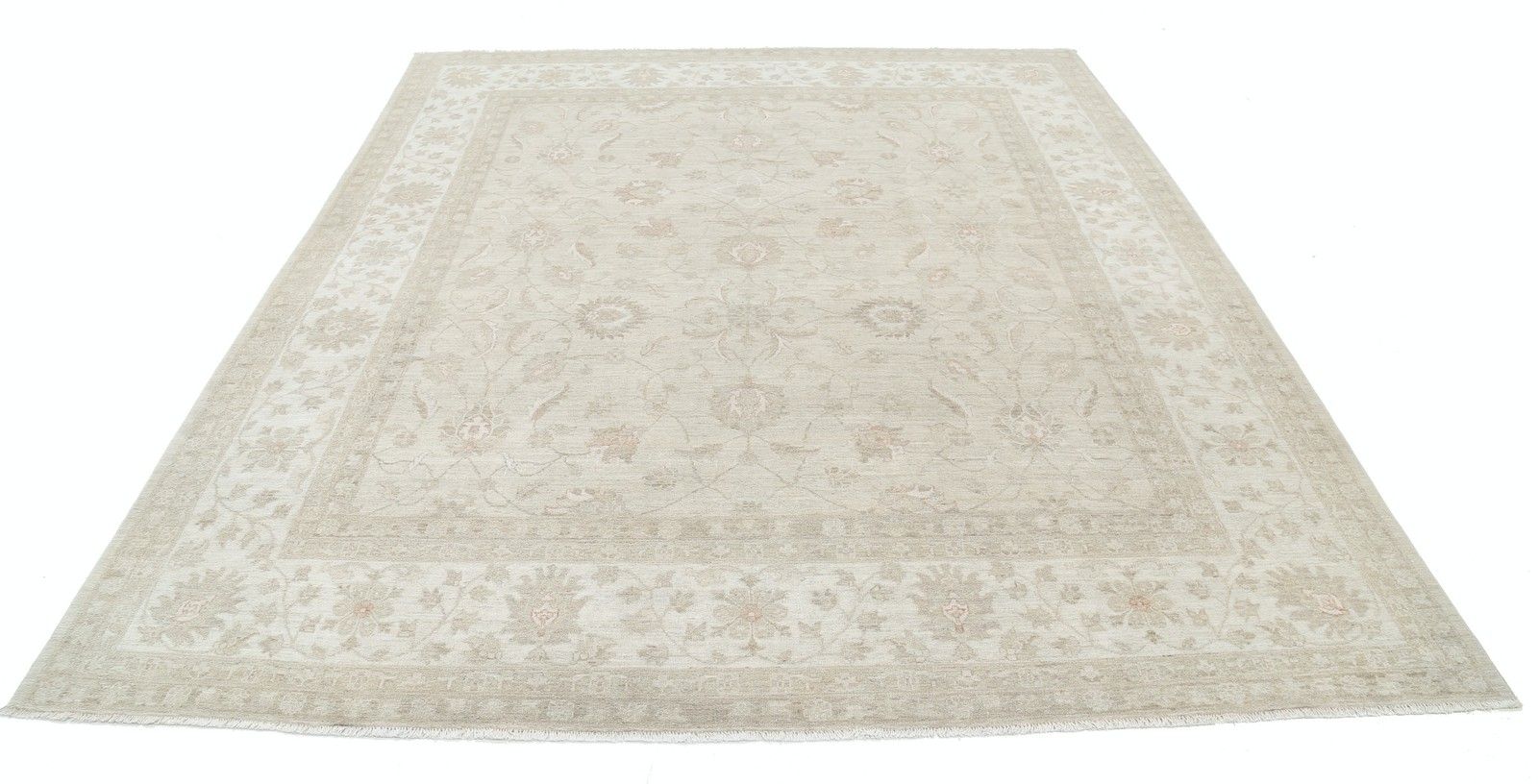Tapis de sol turc à motifs floraux, noué à la main, en laine beige, 244 x 288 cm photo Textiles