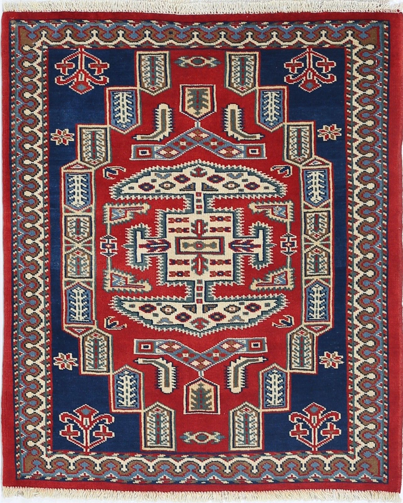 Tapis d'accent noué à la main, rouge, 61 x 79 cm, pour chambre et entrée