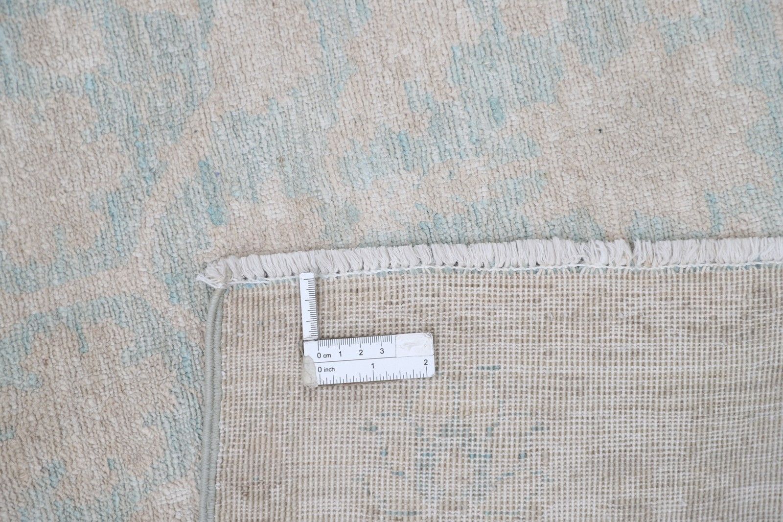 Tapis noué à la main ivoire et bleu clair, 120 x 171 cm, style Oushak turc photo 1300.0