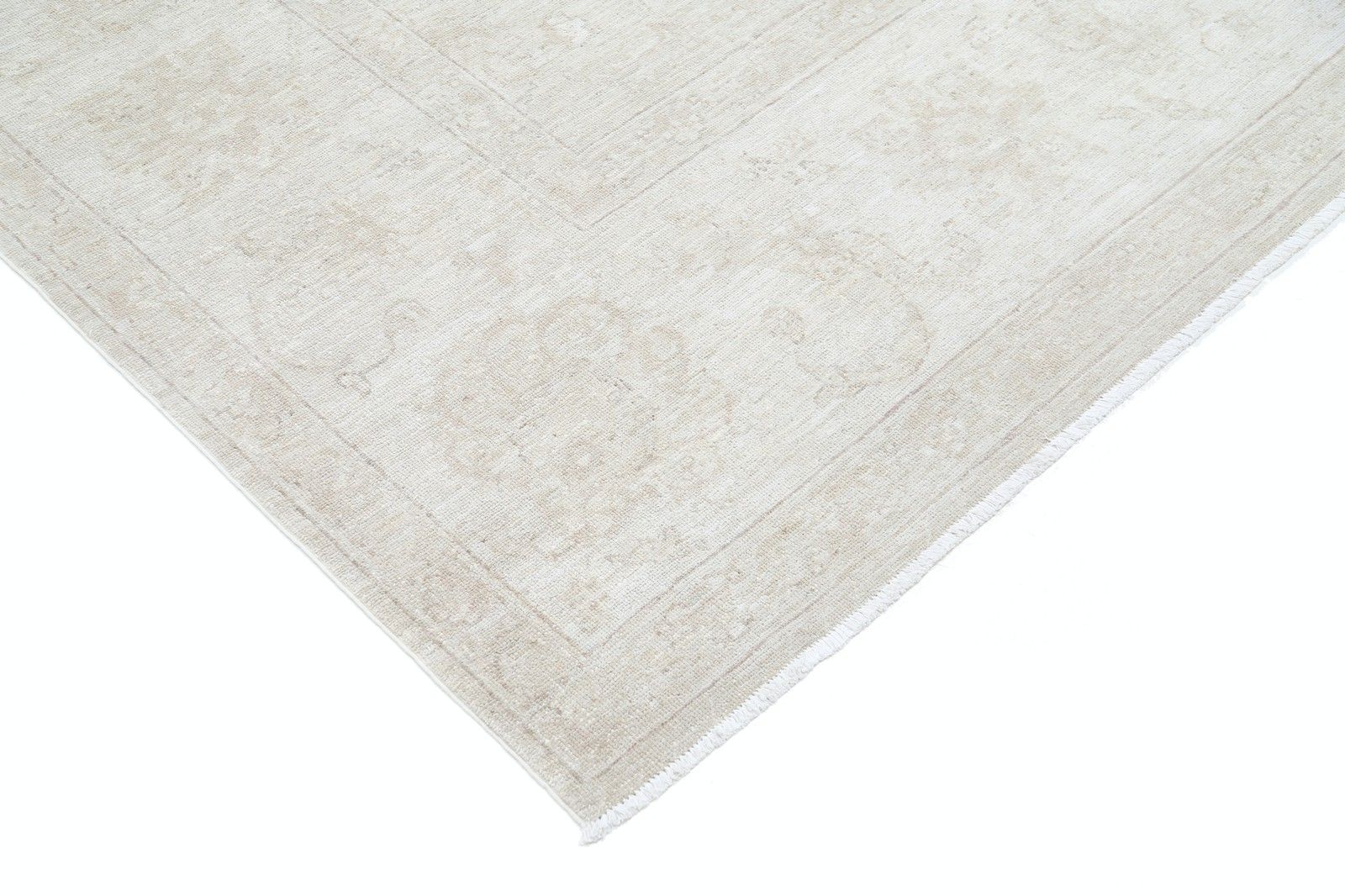 Tapis Oushak noué à la main, 2,65 x 3,66 m - Tapis en laine beige à motif floral photo Textiles