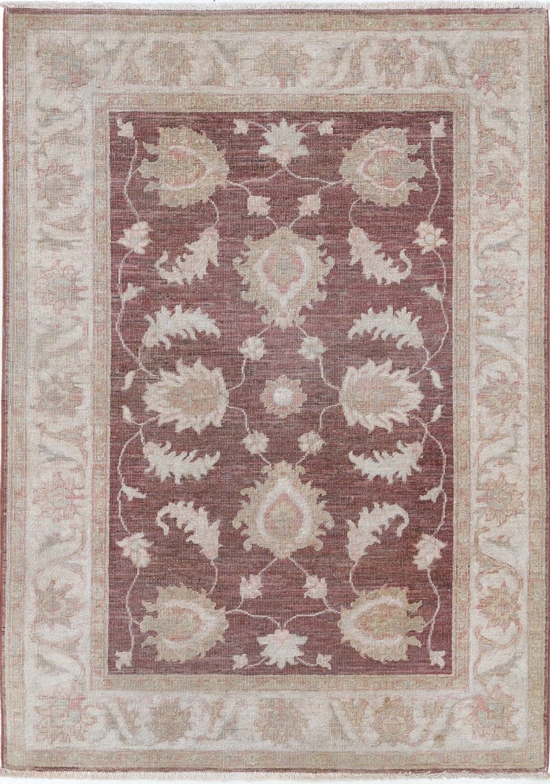 3.2x4.6 Ft Handknotted Red, Ivory Wool Area Rug. Turkish Oushak Accent Rug