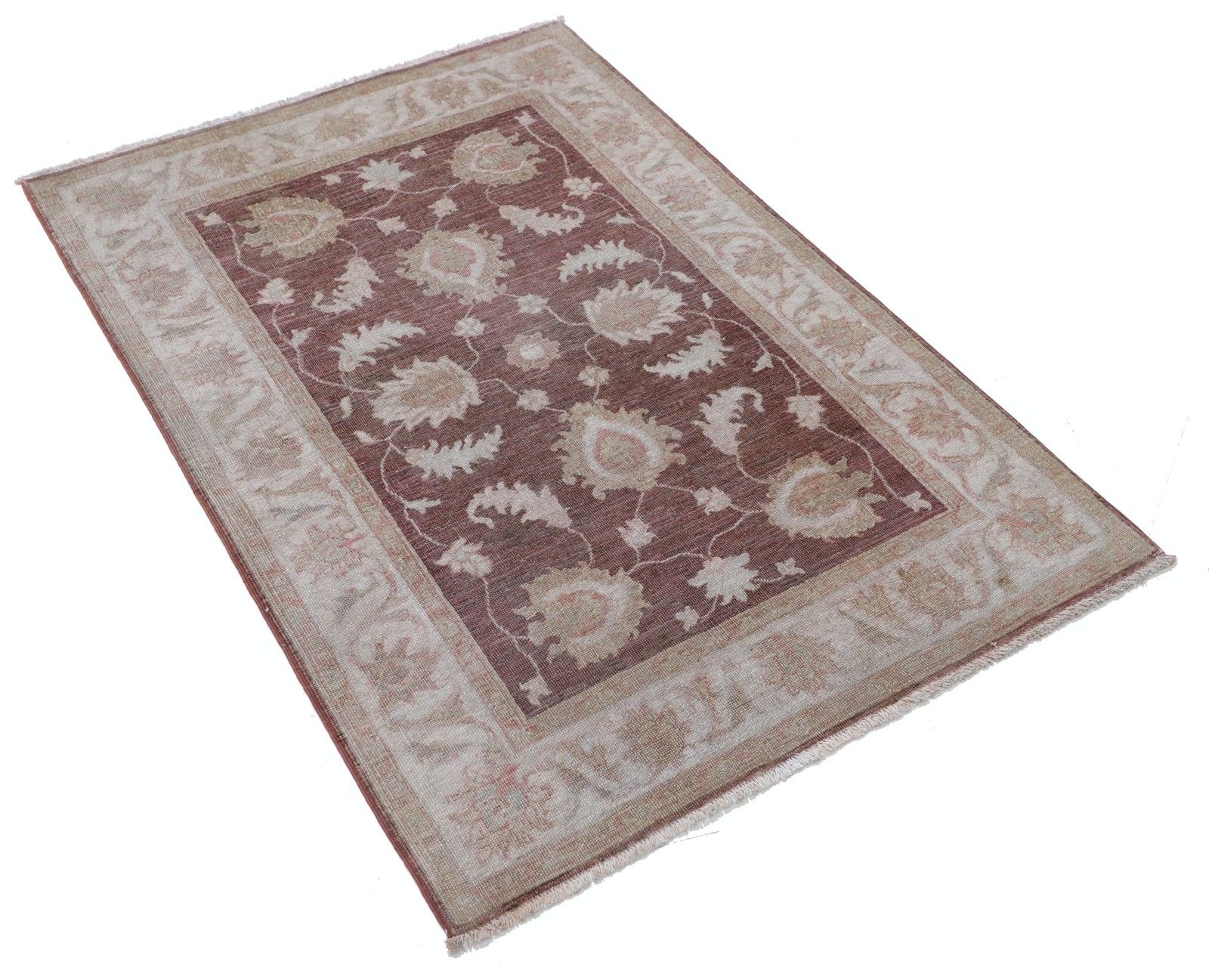 Tapis en laine noué à la main, rouge et ivoire, 97 x 140 cm - Tapis d'accent Oushak turc photo furniture