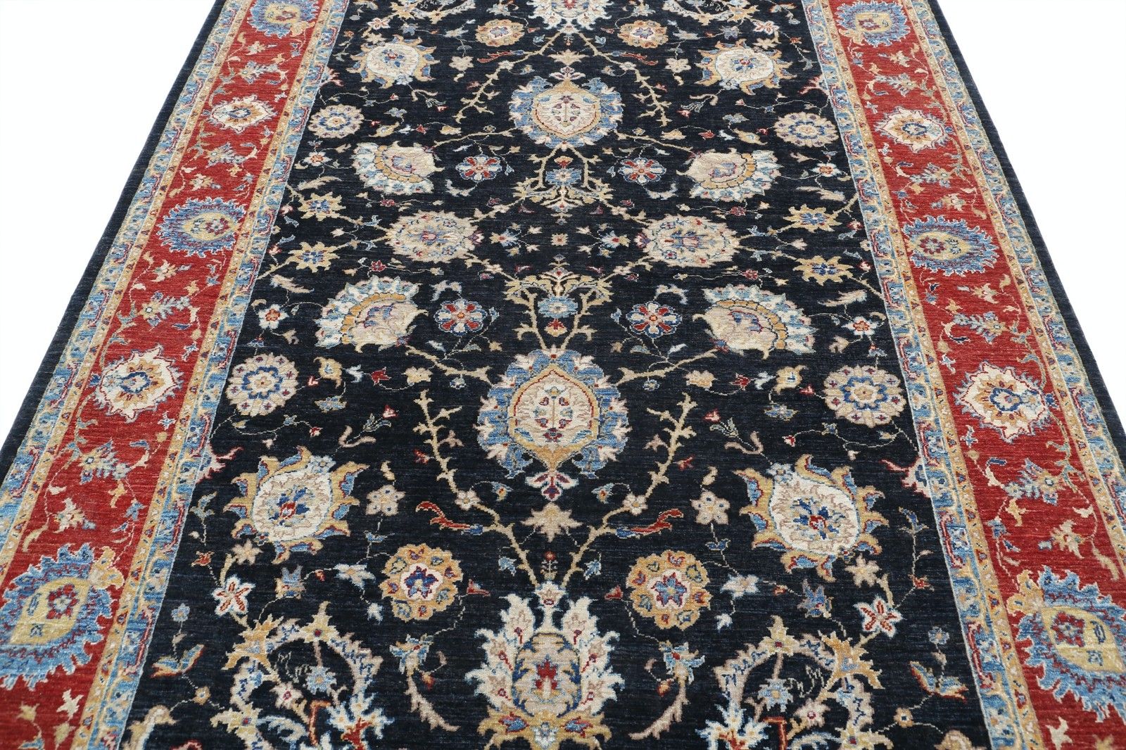 6.6x9.7 Ft Hand Knotted Floral Turkish Area Rug With Black Field And Red Border photo 3135.0