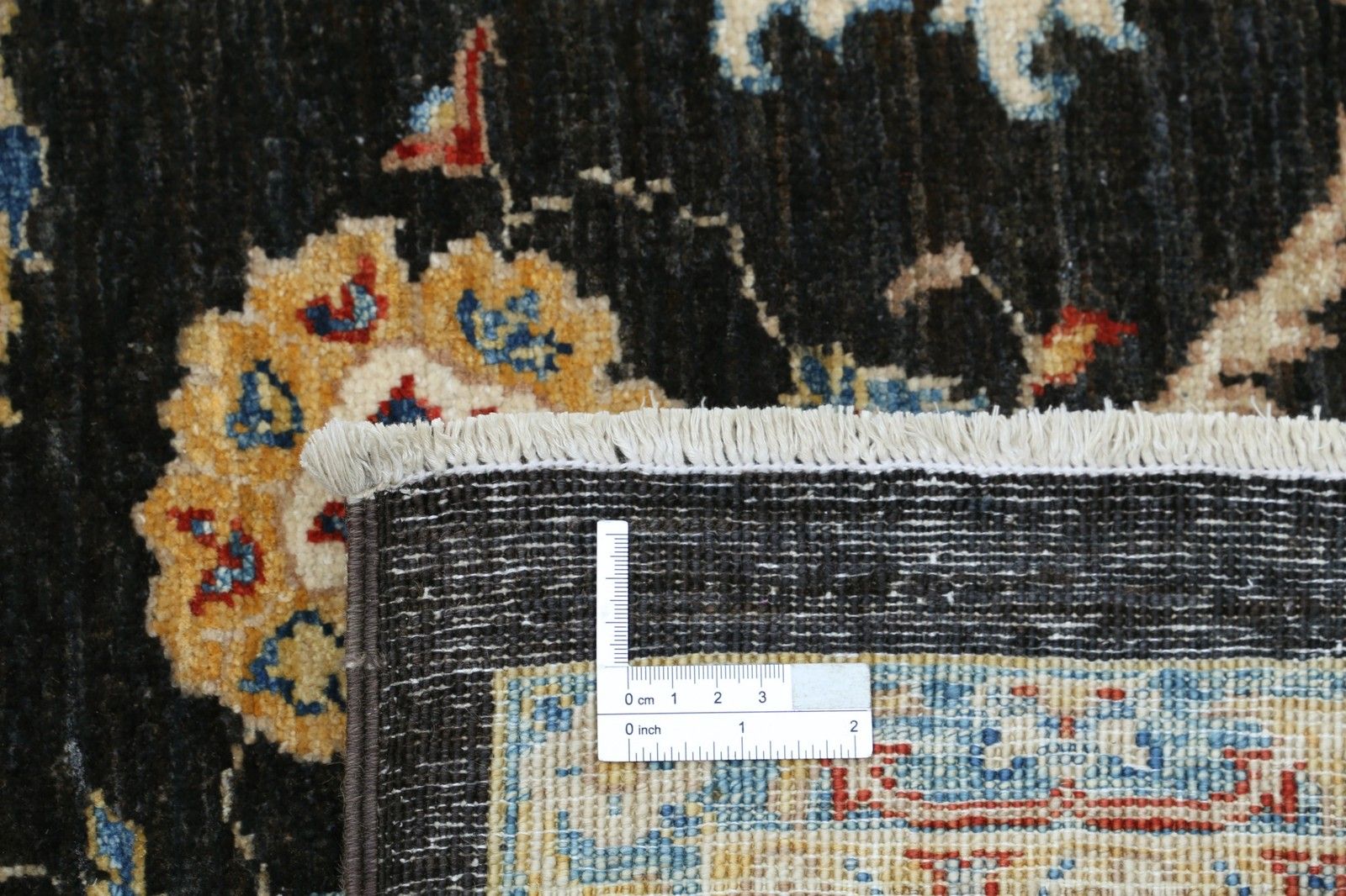 Tapis turc à motifs floraux noué à la main, fond noir et bordure rouge, 2 x 2,95 m photo buy