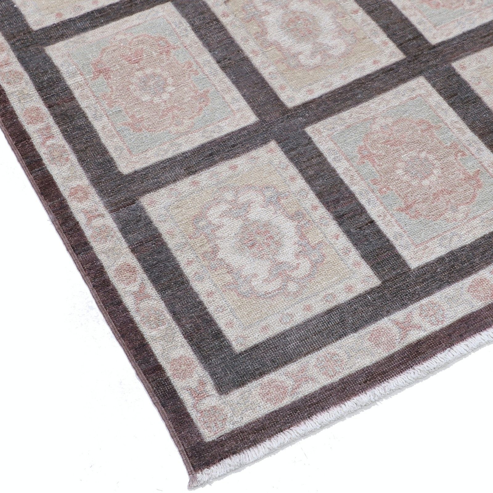 3x5 Ft Handknotted Brown, Ivory, Blush Area Rug. Turkish Panel Motif Accent Rug photo buy