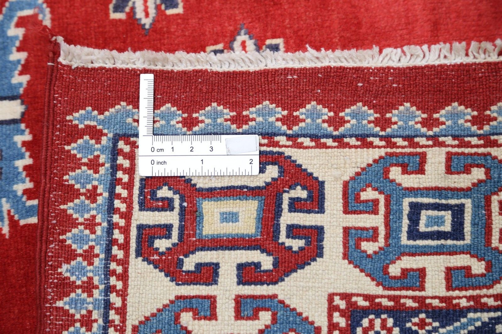 Tapis d'accent tribal noué à la main, rouge, bleu marine, ivoire et bleu clair, 97 x 150 cm photo buy