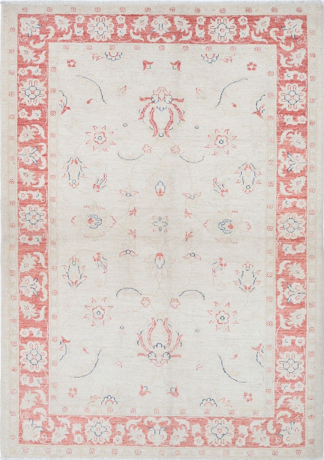 4.2x6 Ft Hand Knotted Floral Turkish Accent Rug In Beige And Red. 100% Wool