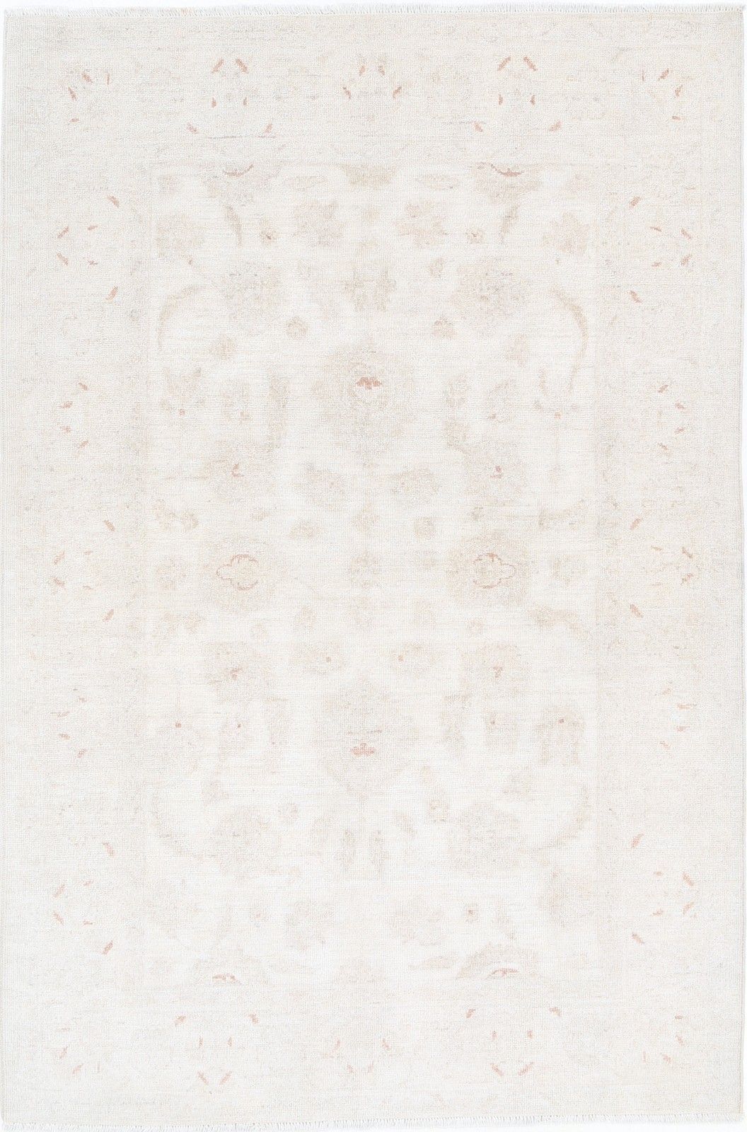 Tapis en laine Oushak turc noué à la main, motif floral sur fond beige, 4 x 6 pi (122 x 183 cm)