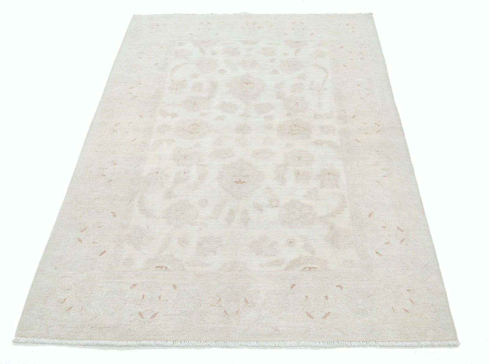 Tapis en laine Oushak turc noué à la main, motif floral sur fond beige, 4 x 6 pi (122 x 183 cm) photo Textiles