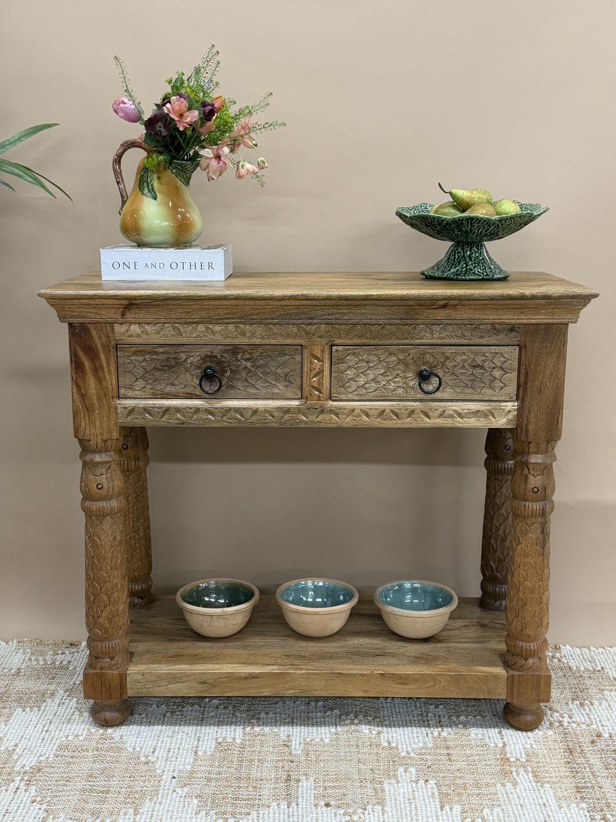 Dresser Made Of Bleached Mango Wood With A Dark Green Marble Top photo Furniture
