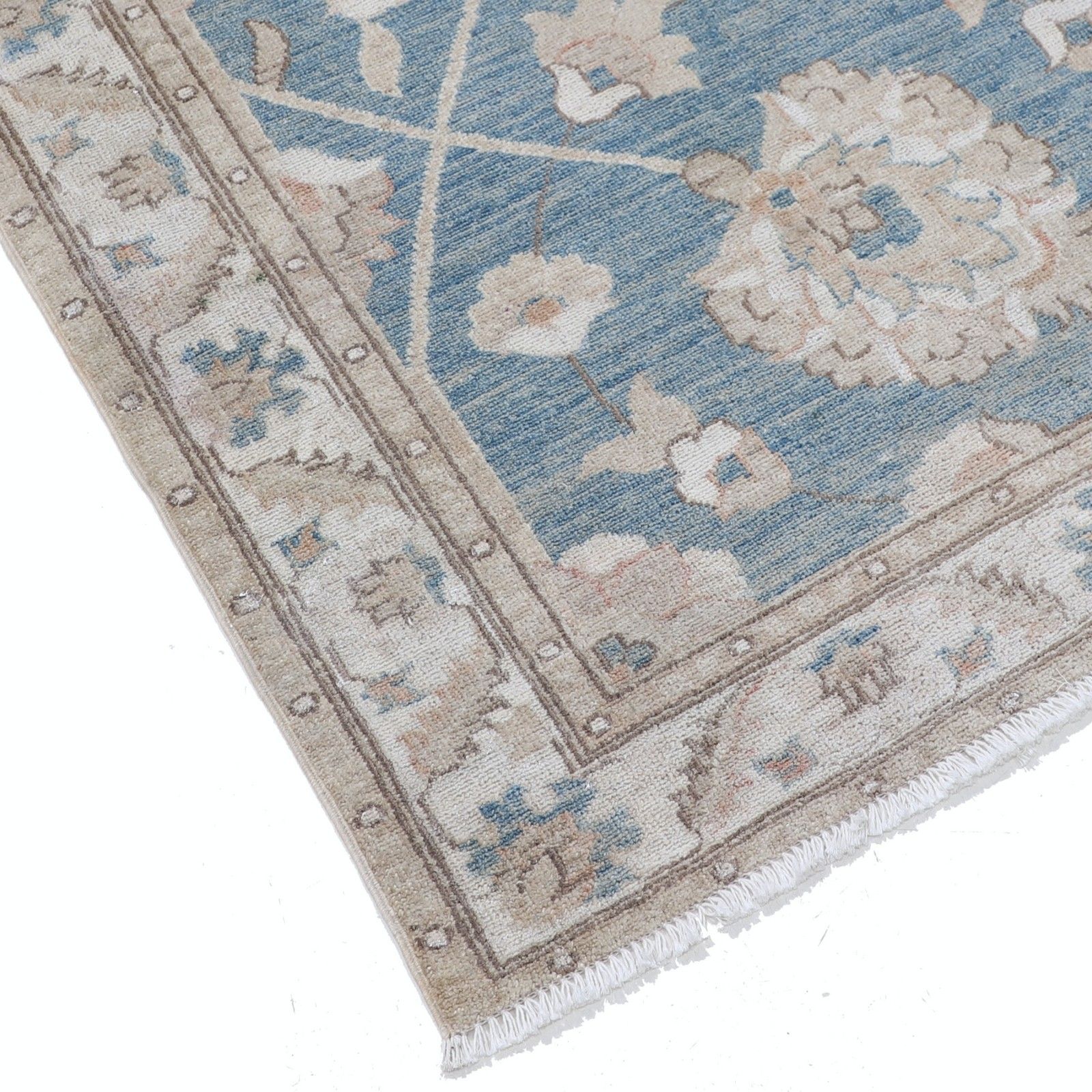 Tapis d'appoint turc Oushak noué à la main, bleu clair, ivoire et beige, 90 x 150 cm photo vinterior