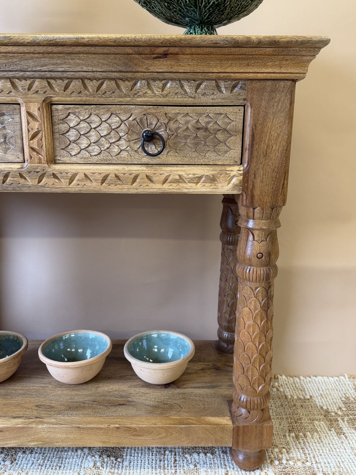 Dresser Made Of Bleached Mango Wood With A Dark Green Marble Top photo 1095.0