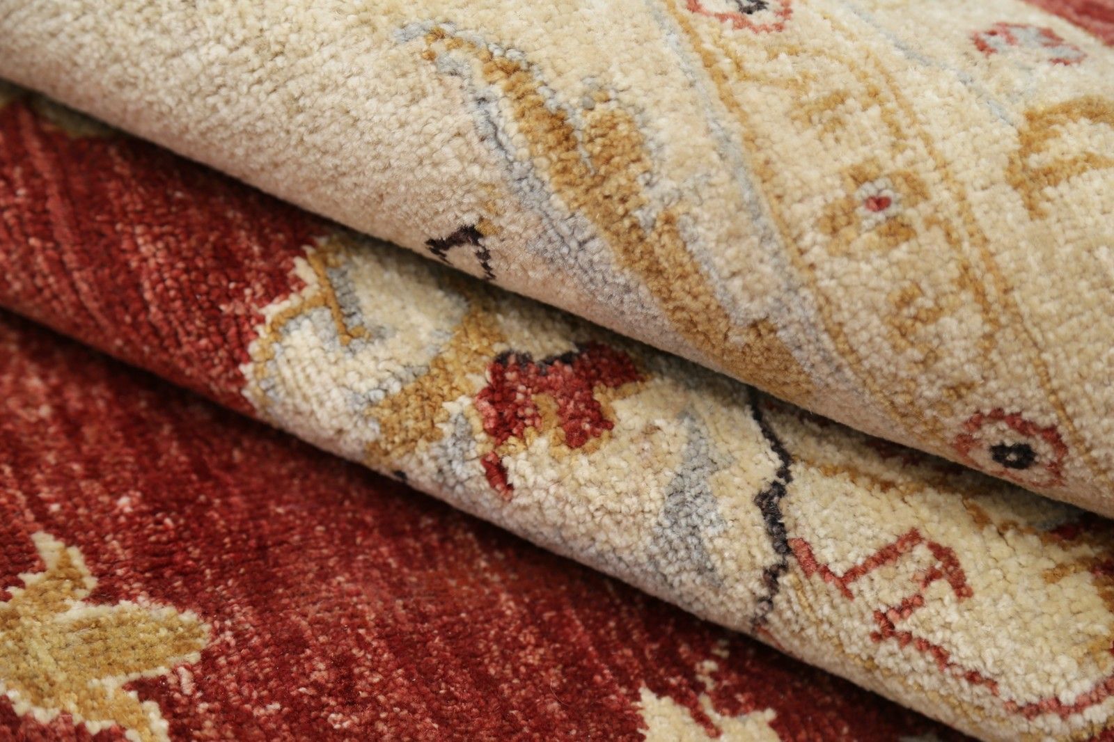 9x12.2 Ft Hand Knotted Floral Turkish Area Rug With Red Field And Ivory Border photo vinterior