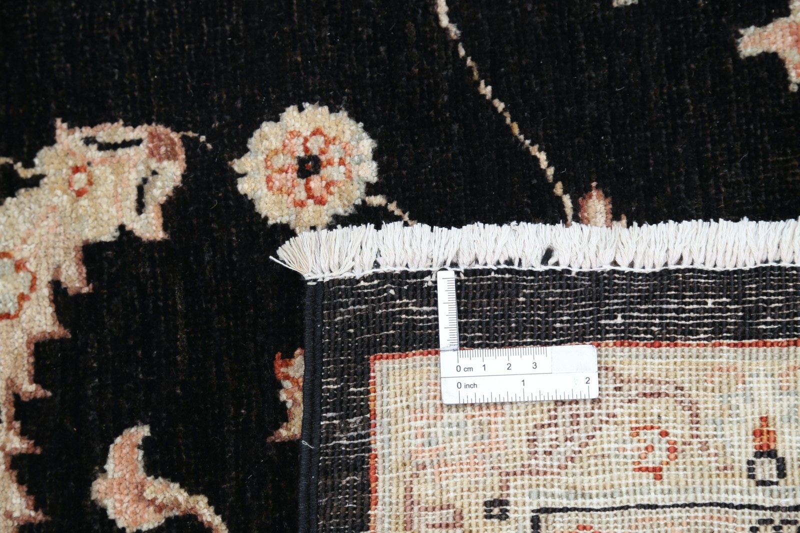 9x12.2 Ft Hand Knotted Floral Turkish Area Rug With Black Field And Ivory Border photo buy