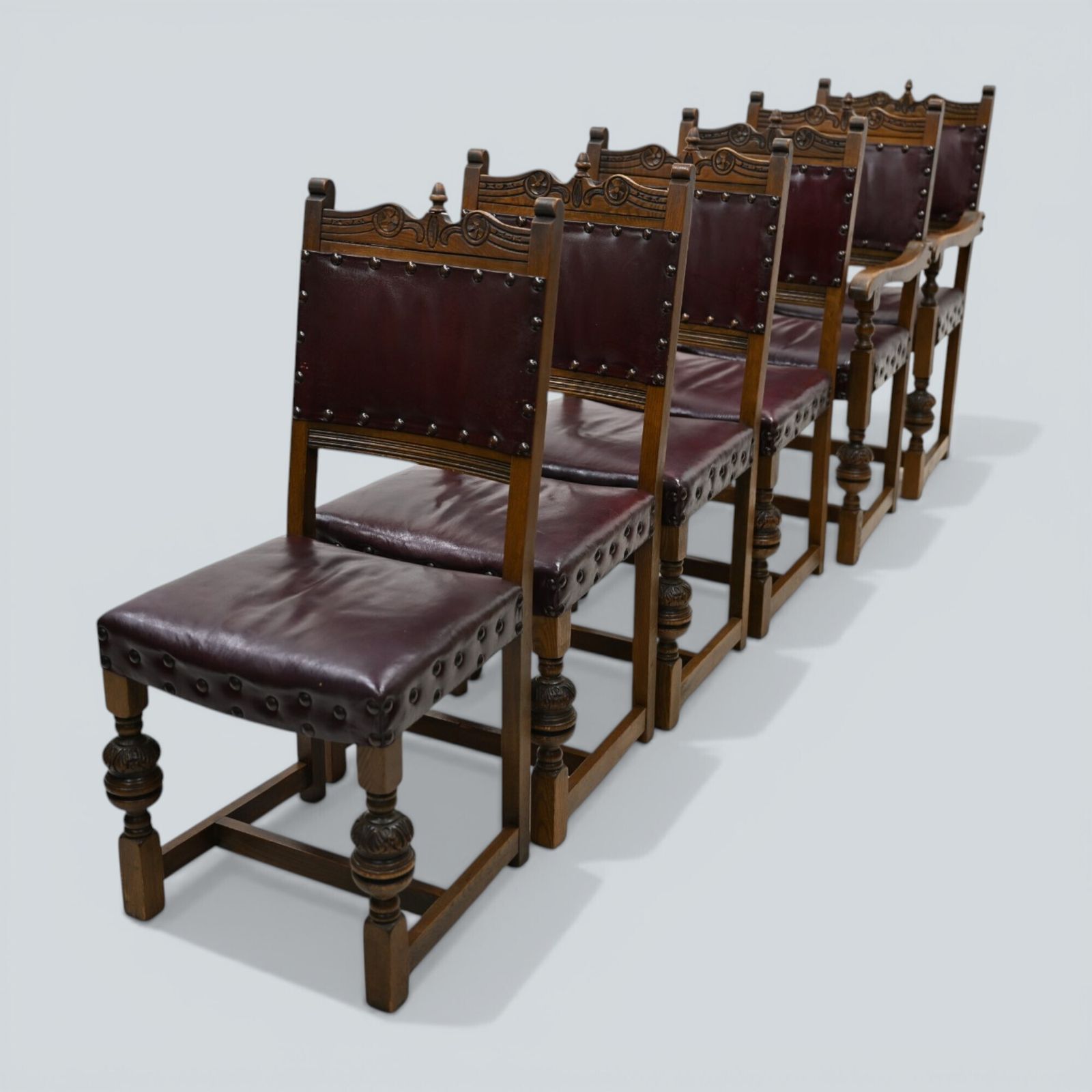 6 Old Charm Dining Chairs Studded Leather Seats/Backs Light Oak Free Uk Delivery photo furniture