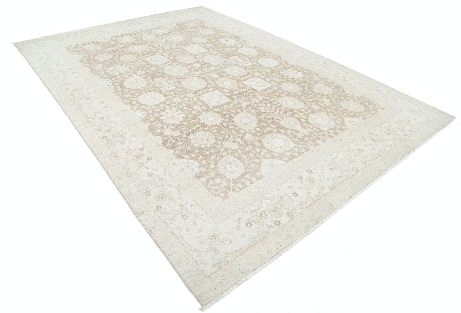 8.6x12 Ft Handknotted Turkish Oushak Style Rug,  Floral Patterned Beige Carpet photo furniture