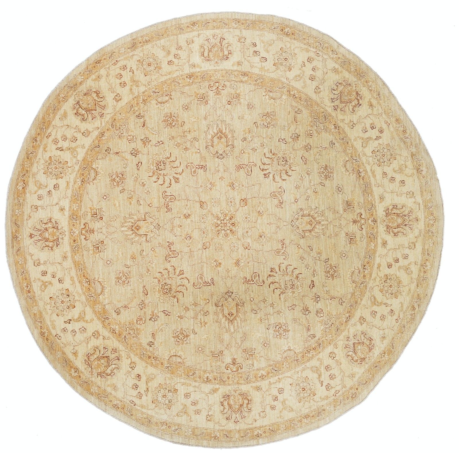 8x8.2 Ft Handmade Round Rug. Beige Oushak Carpet With Floral Medallion Pattern