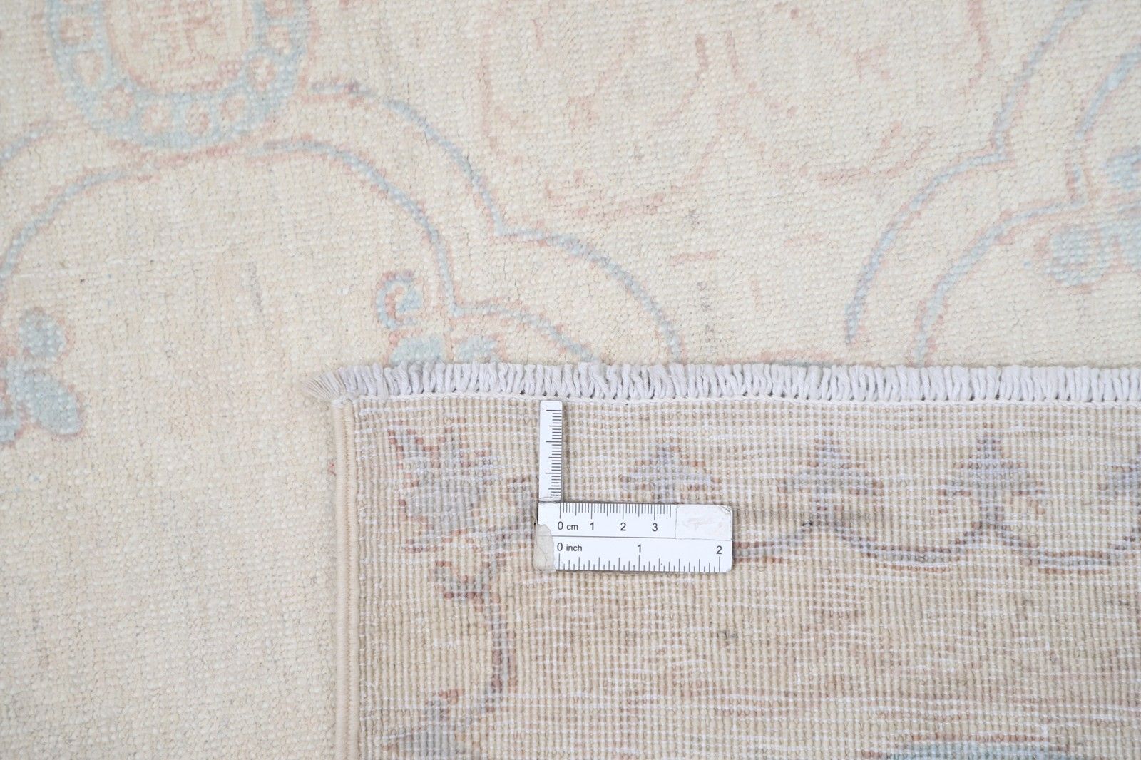 Tapis Oushak turc noué à la main, beige à motifs géométriques bleu clair, 1,83 x 2,60 m photo vinterior