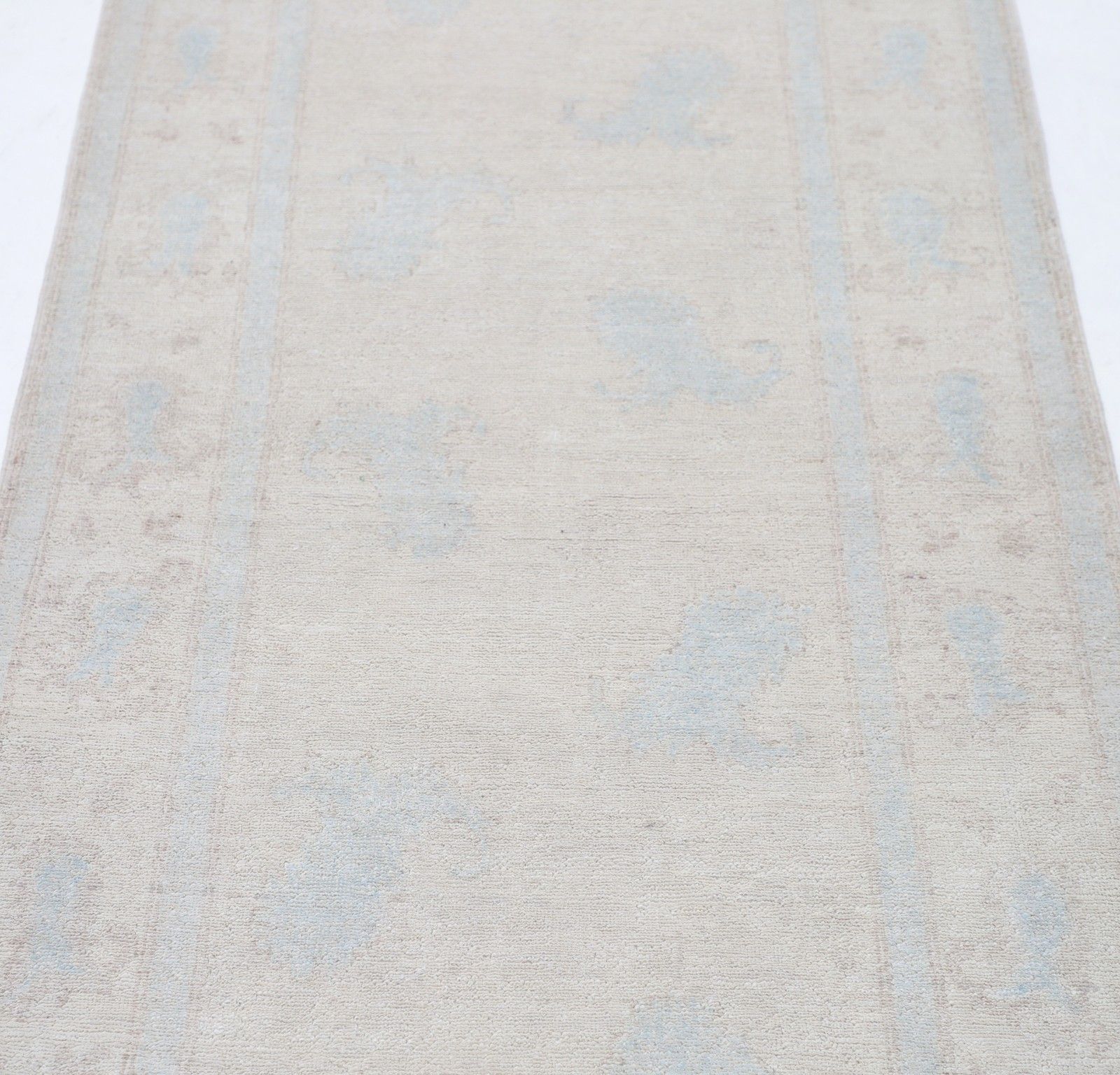 3x9 Ft Handknotted Wool Runner Rug. Beige Corridor Runner. Kitchen Runner Rug photo for sale