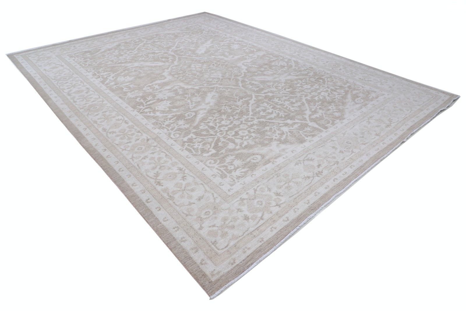10x13.3 Ft Traditional Hand Knotted Oushak Rug, Beige Floral Design Carpet photo furniture