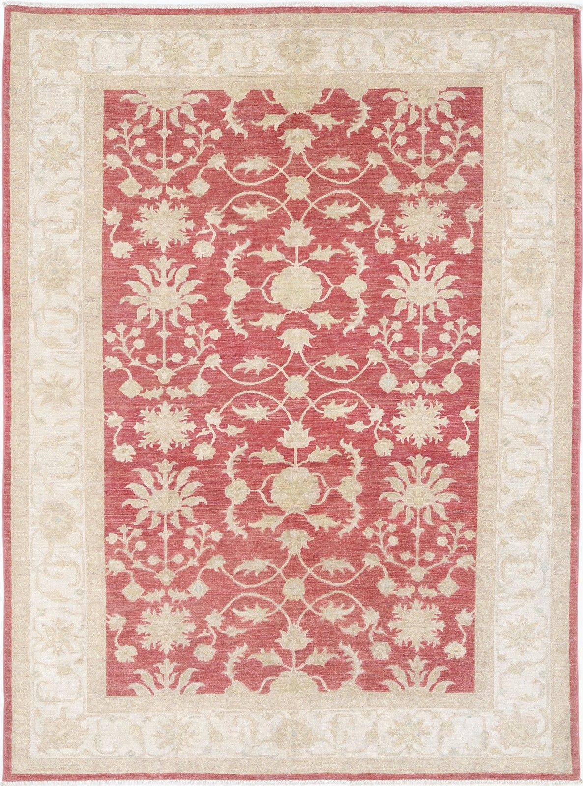 Tapis Oushak turc à motifs floraux, noué à la main, rouge et ivoire, 170 x 240 cm
