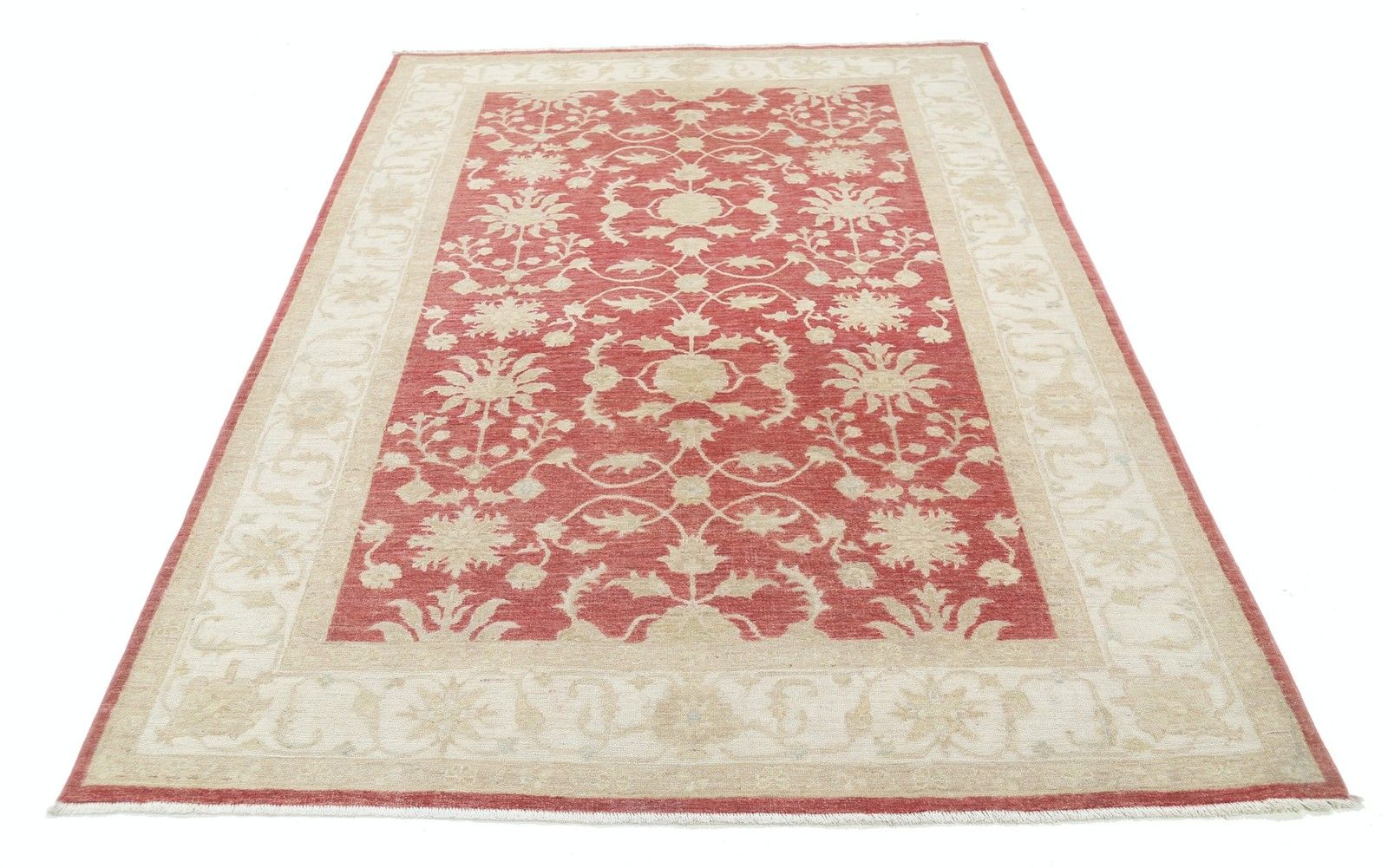 Tapis Oushak turc à motifs floraux, noué à la main, rouge et ivoire, 170 x 240 cm photo Textiles