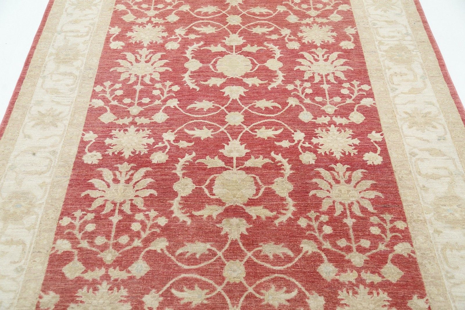 5.6x7.8 Ft Hand Knotted Floral Turkish Oushak Rug, Red Ivory Large Area Rug photo 2100.0