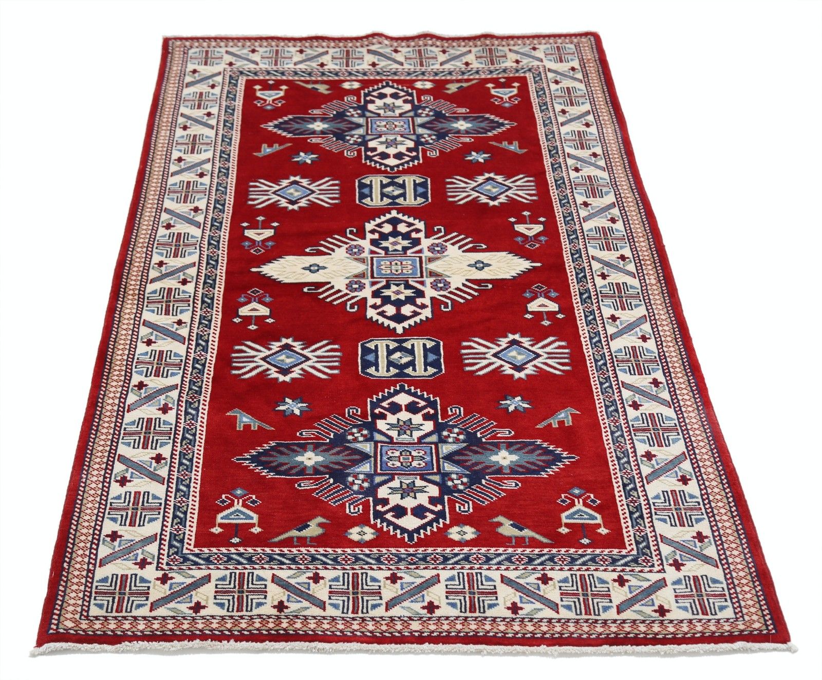 Tapis d'appoint turc noué à la main en laine, 97 x 155 cm. Tapis tribal rouge pour décoration intérieure photo Textiles