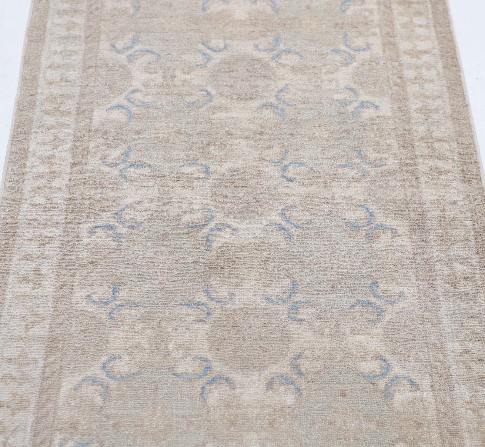 2.7x8 Ft Wool Corridor Runner Rug. Handknotted Kitchen Rug. Beige Hallway Rug photo for sale