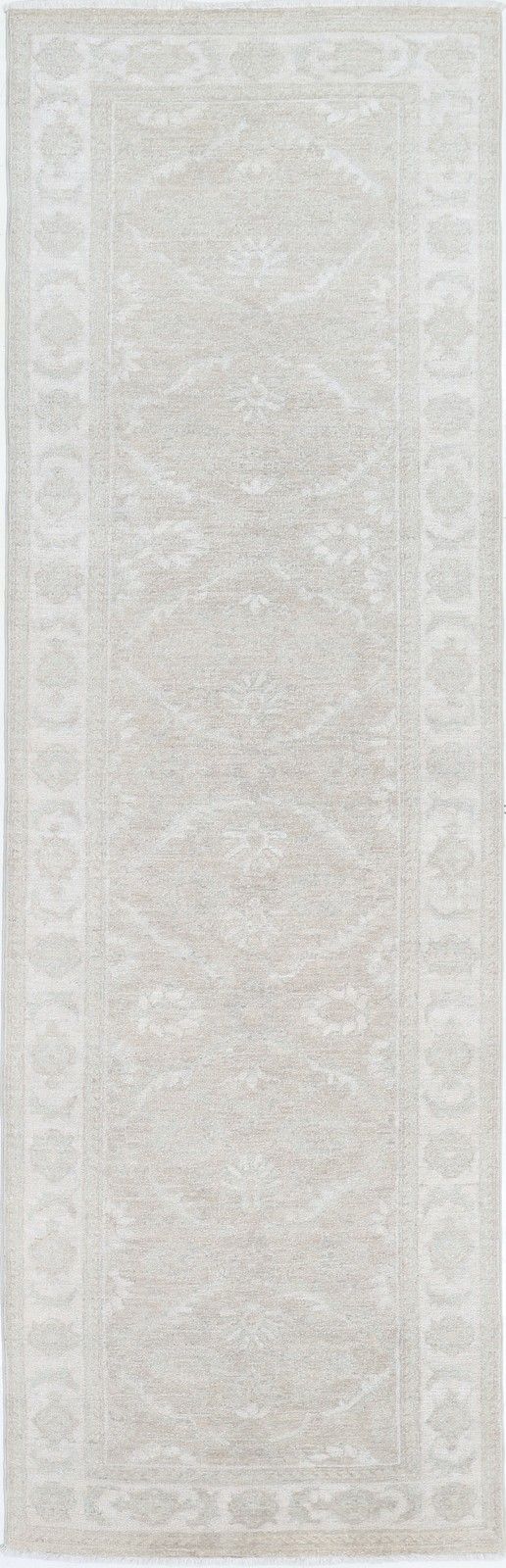 2,6 x 9,2 ft beige loper voor hal. Keukenloper. Handgeknoopt tapijt voor gang