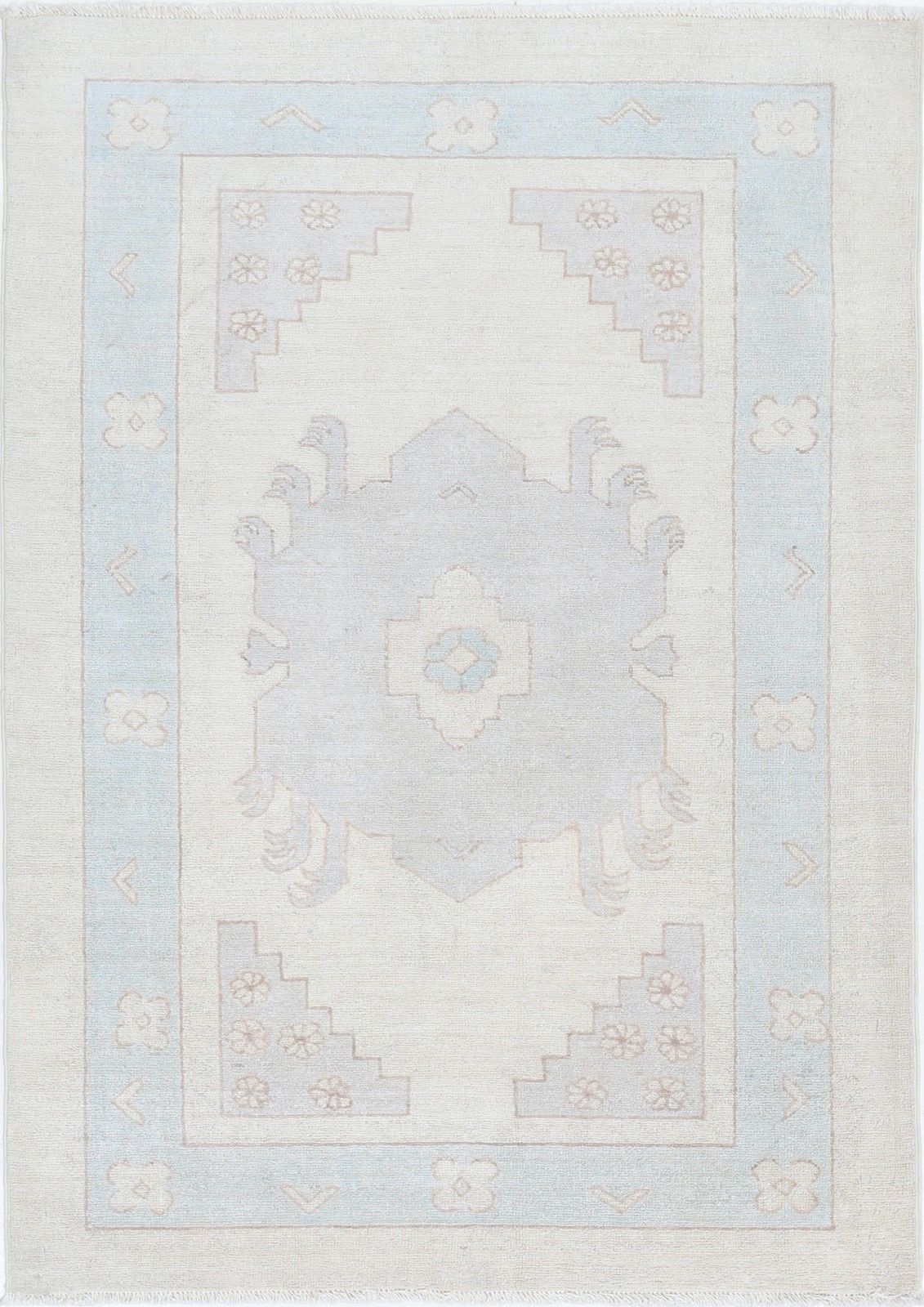 Tapis d'appoint turc noué à la main, 3 x 4,6 pi, laine aux tons sourds