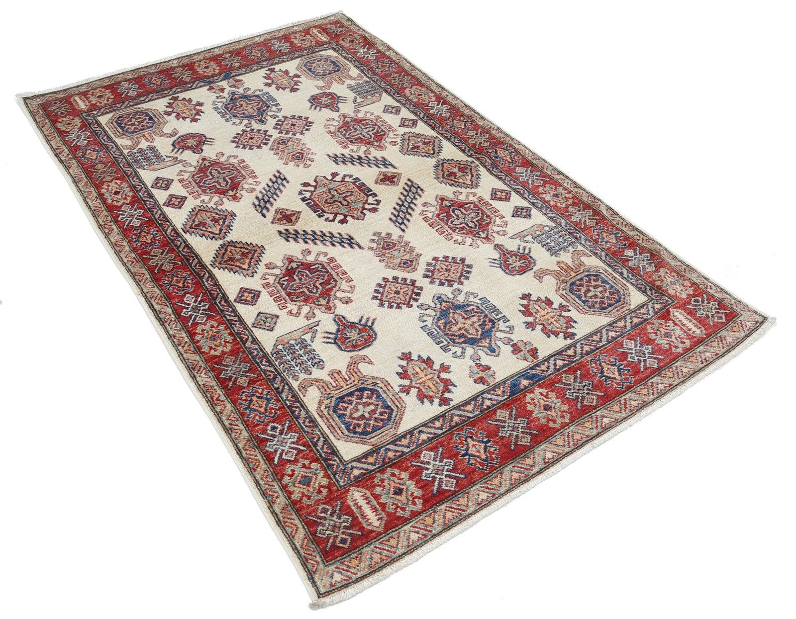 4x6.5 Ft Handknotted Floral Beige Rug. Tribal Accent Rug For Entryway. 100% Wool photo furniture
